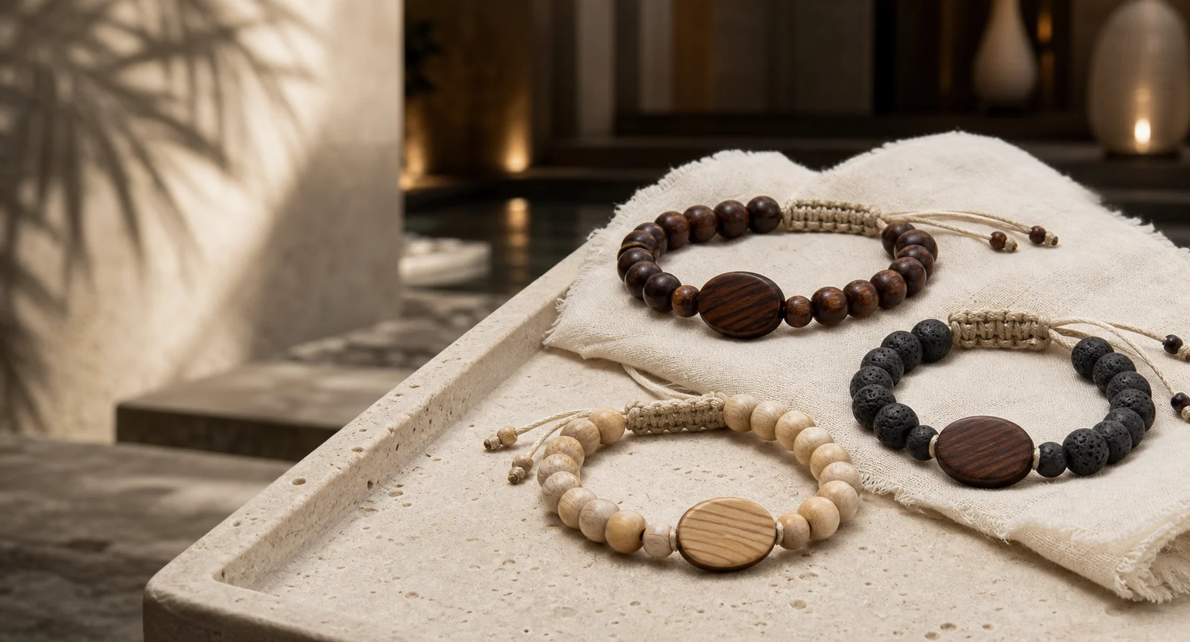 Hotel RFID wristbands made with natural beads and wood