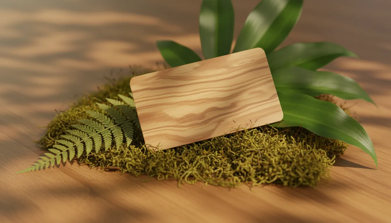 Eco-friendly wooden keycard on a natural surface