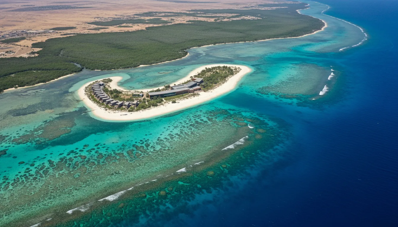 Aerial view of Red Sea coastline with resort development