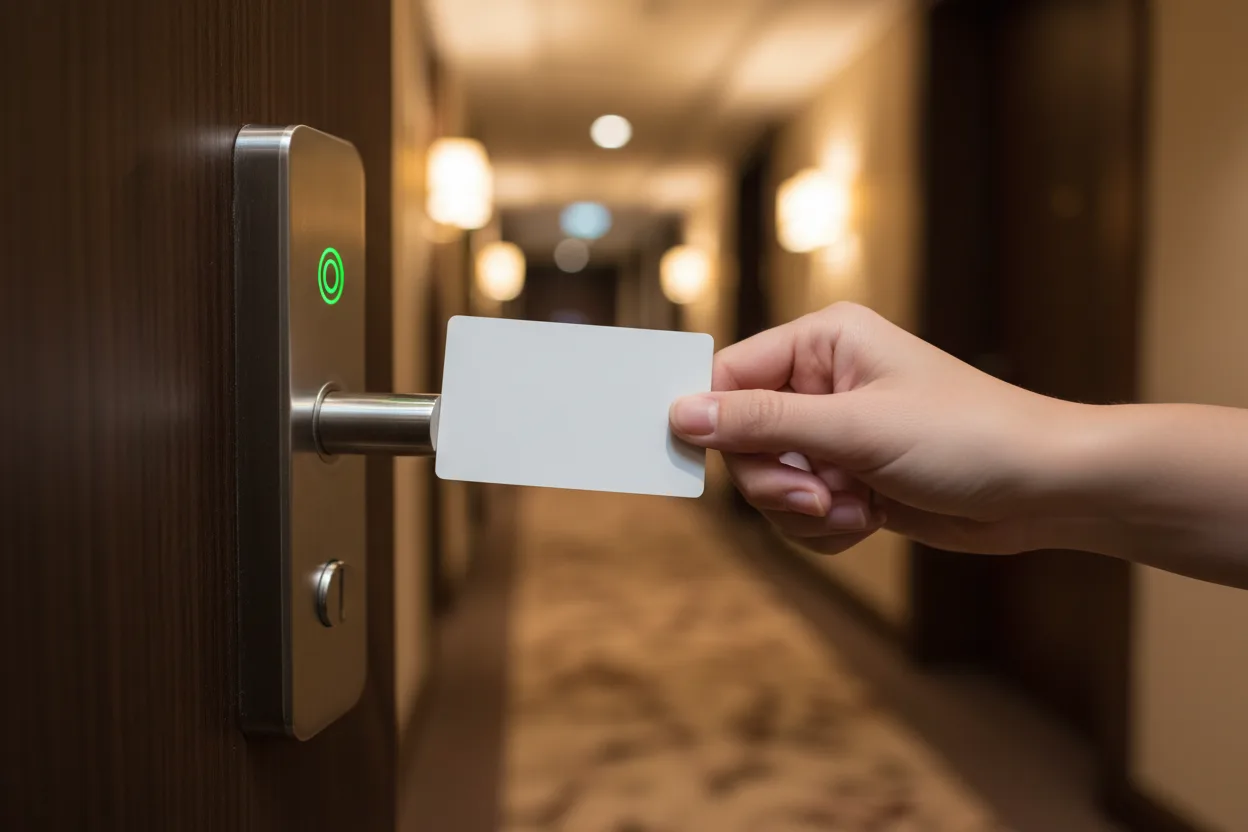 MIFARE Classic keycard being used at a hotel door lock